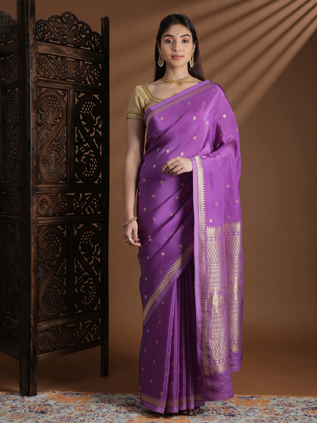 Women Semi Mysore Silk Saree Dark Lavender SS401