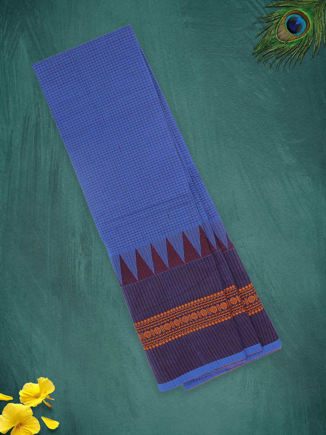 Women Denim Blue Plain Pure Chettinad Cotton Saree PCS220