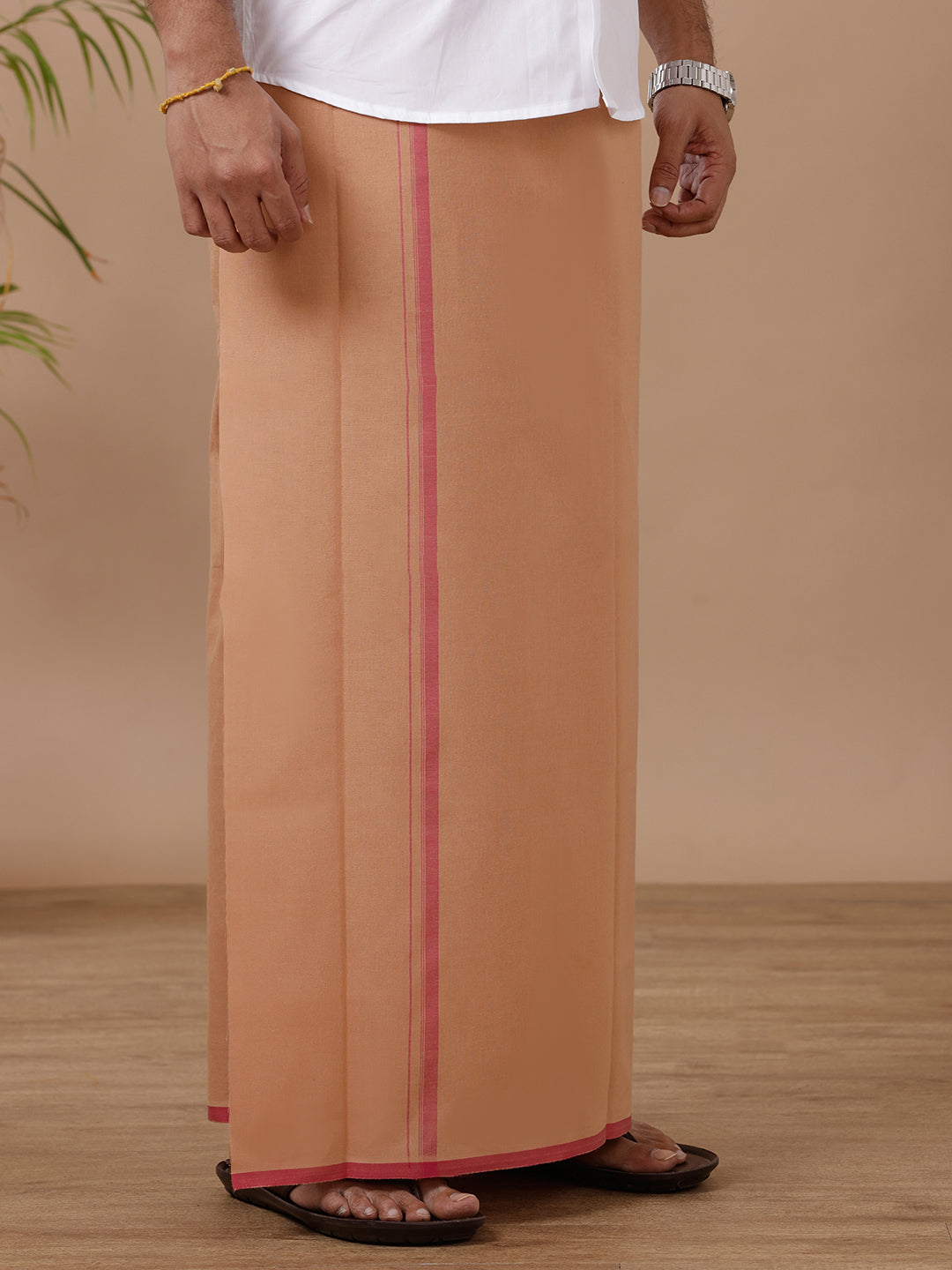 Men Cotton Blend Single Layer Kaavi Dhoti with Assorted Border Enrich Colour 7