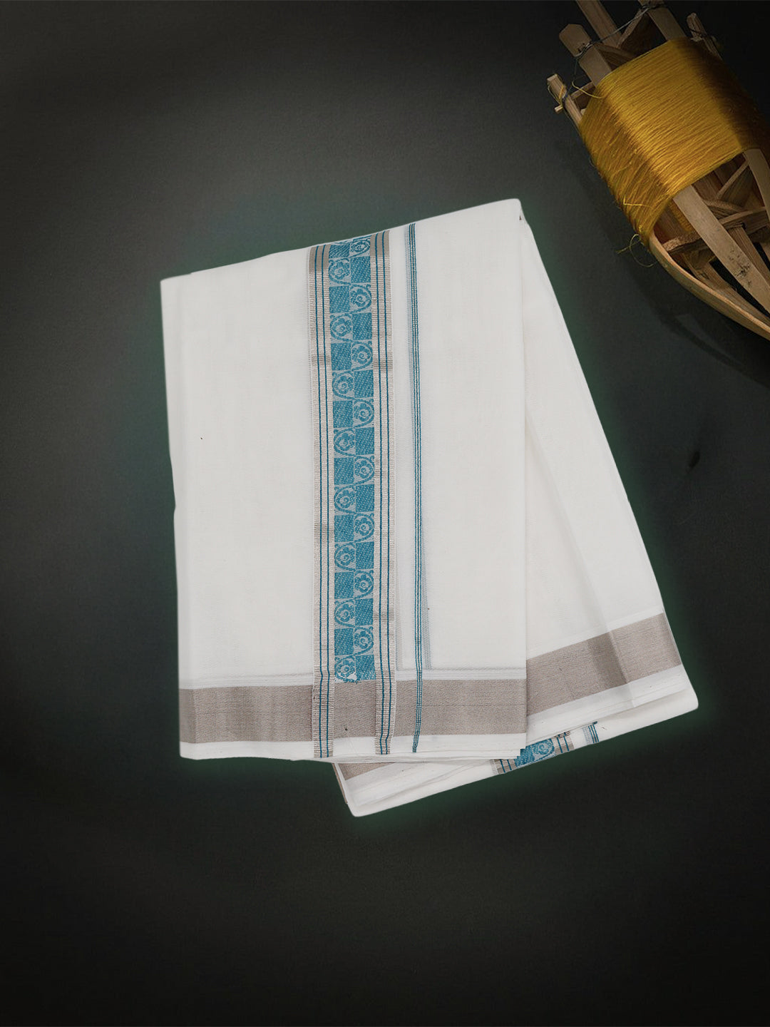 Men Premium Handloom White Dhoti with Fancy Border HLM72