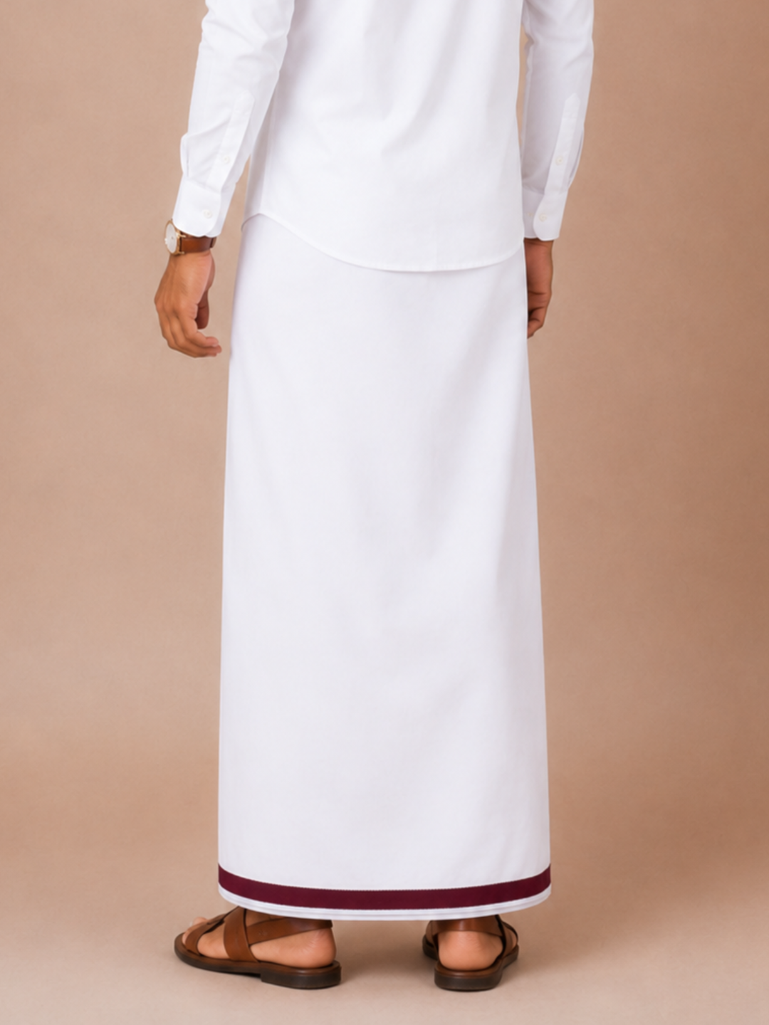 Men 100% Cotton Double Layer White Dhoti with Big Border Wisdom WB01