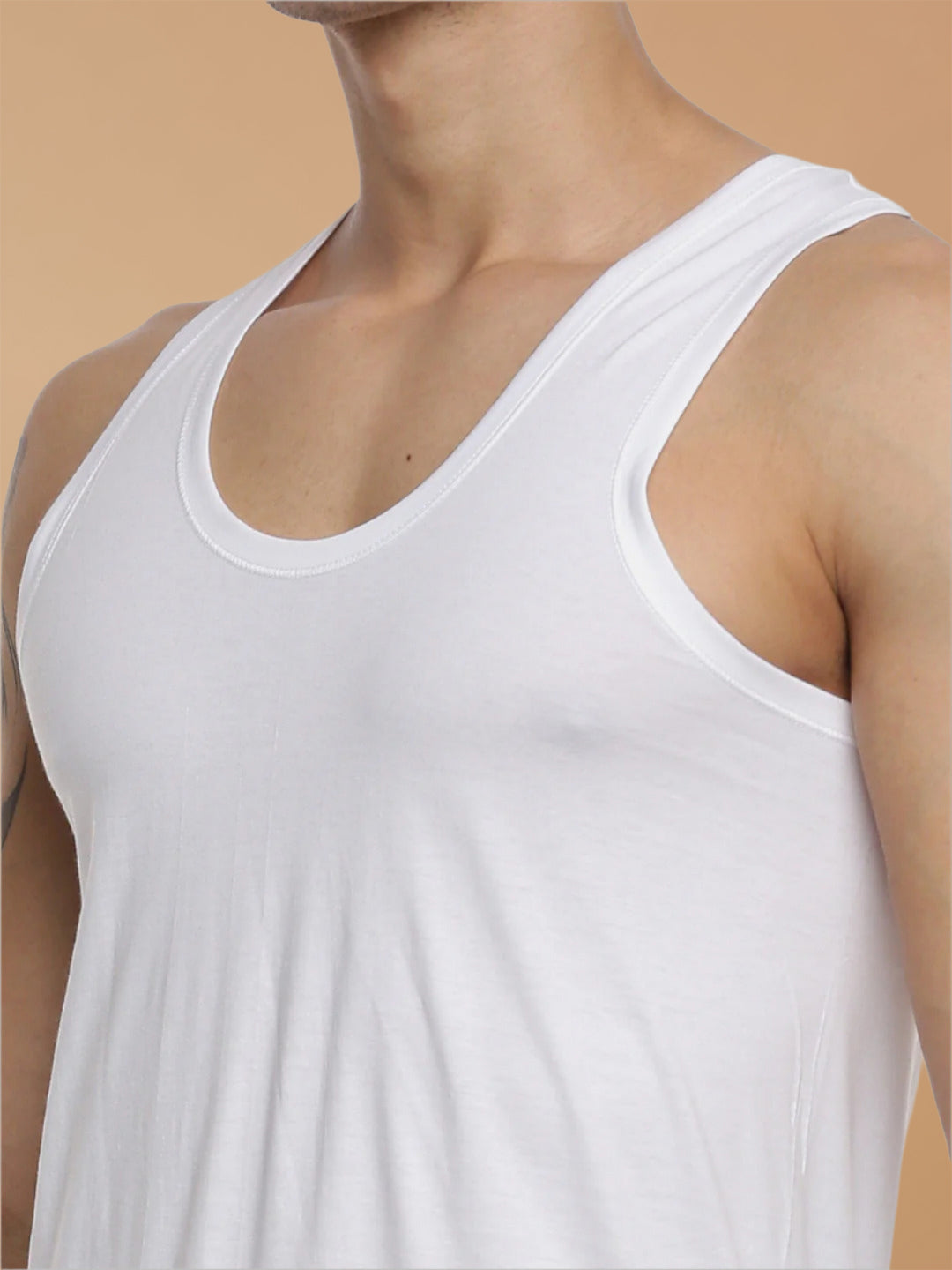 100% Combed Cotton White Vest RN Sukra Value Pack (Pack of 4)