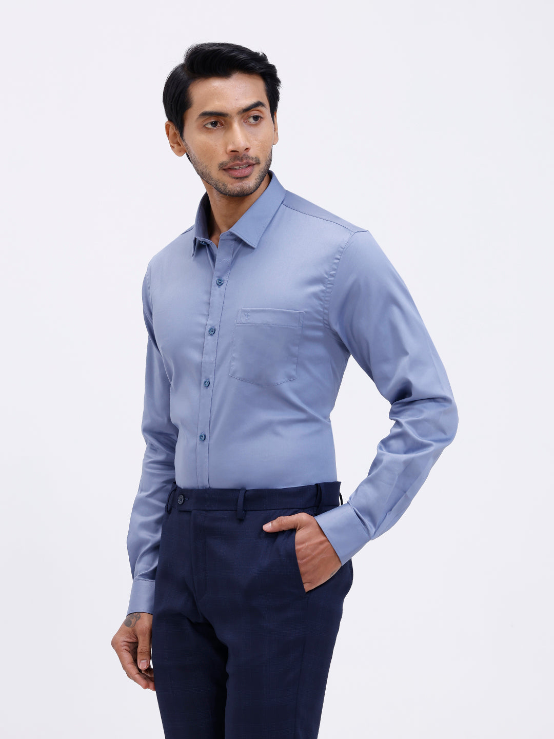 Men Cotton Blend Shirt Greyish Blue T53 ACT7