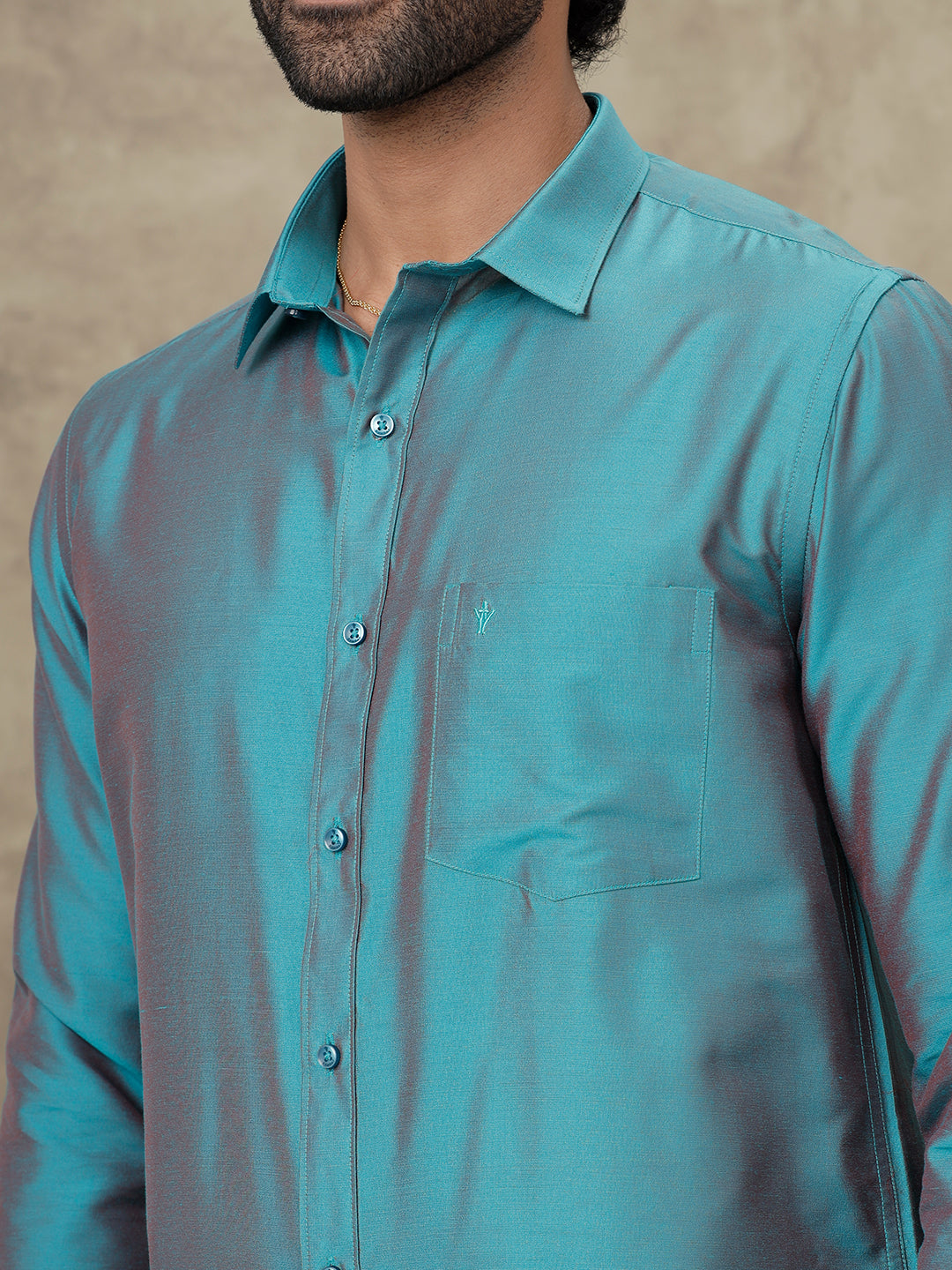 Men Cotton Rich Green Shirt and Tissue Dhoti Set SMC6