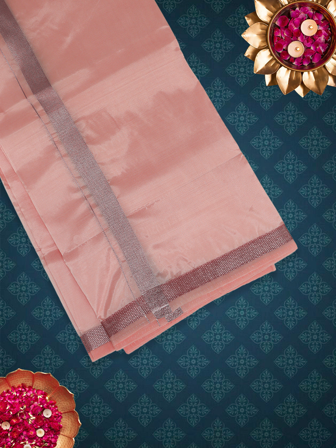 Men Art Silk Dhoti & Shirting Set Coral Ashirwath (2 in 1)