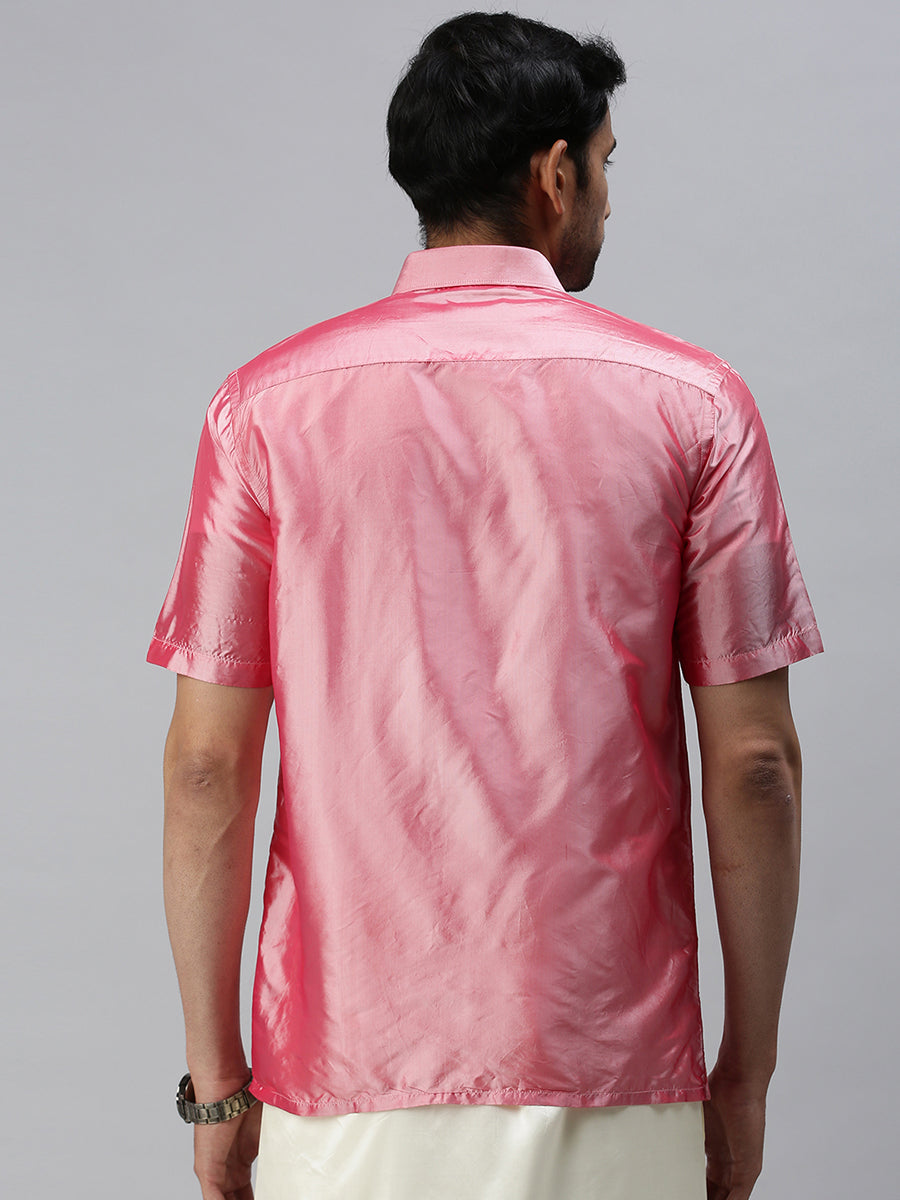 Mens Silk Feel Pink Colour Half Sleeves Shirt SFC02-Back view