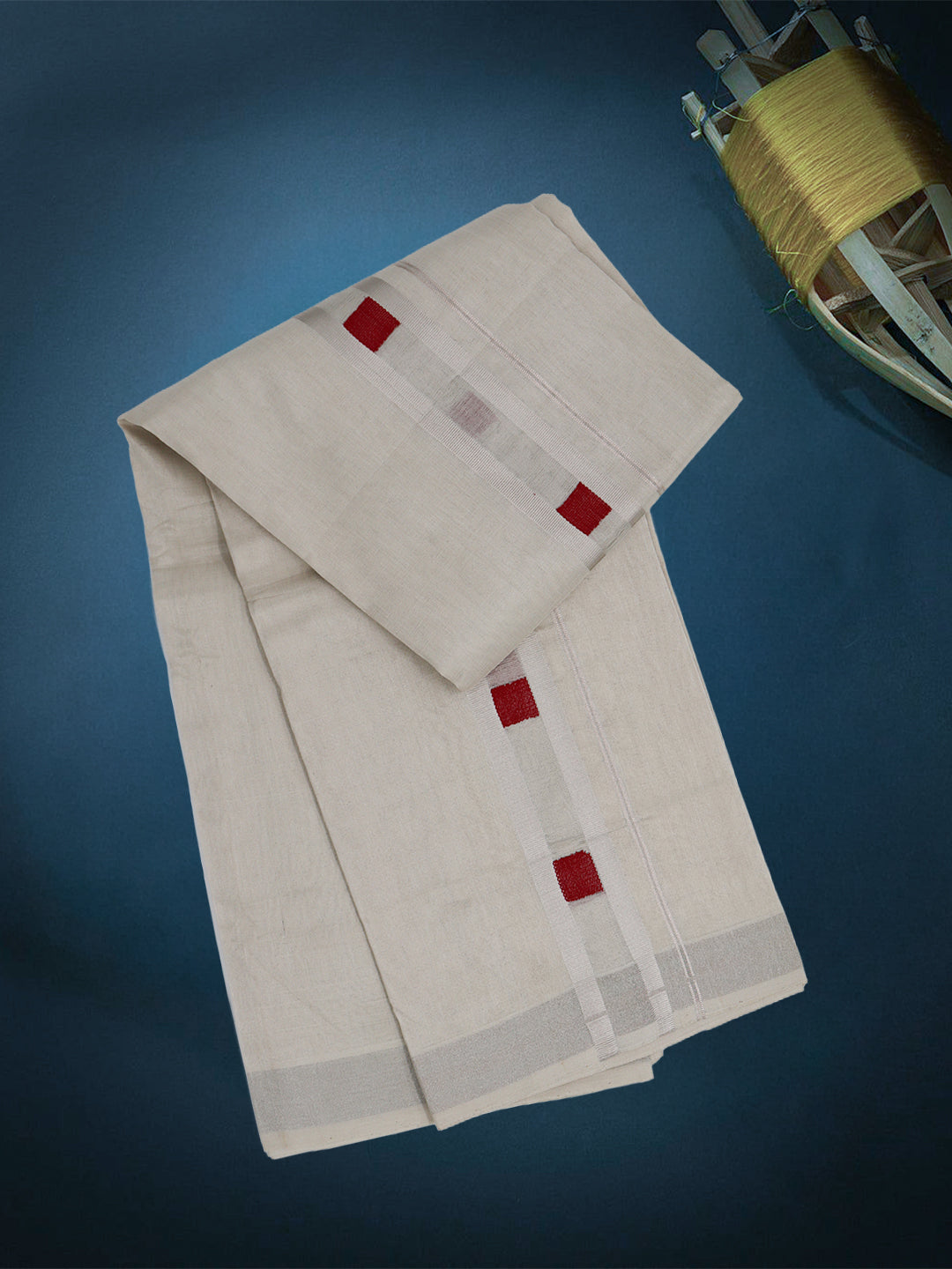 Men Premium Handloom Tissue Silver Dhoti with Fancy Border HLM81