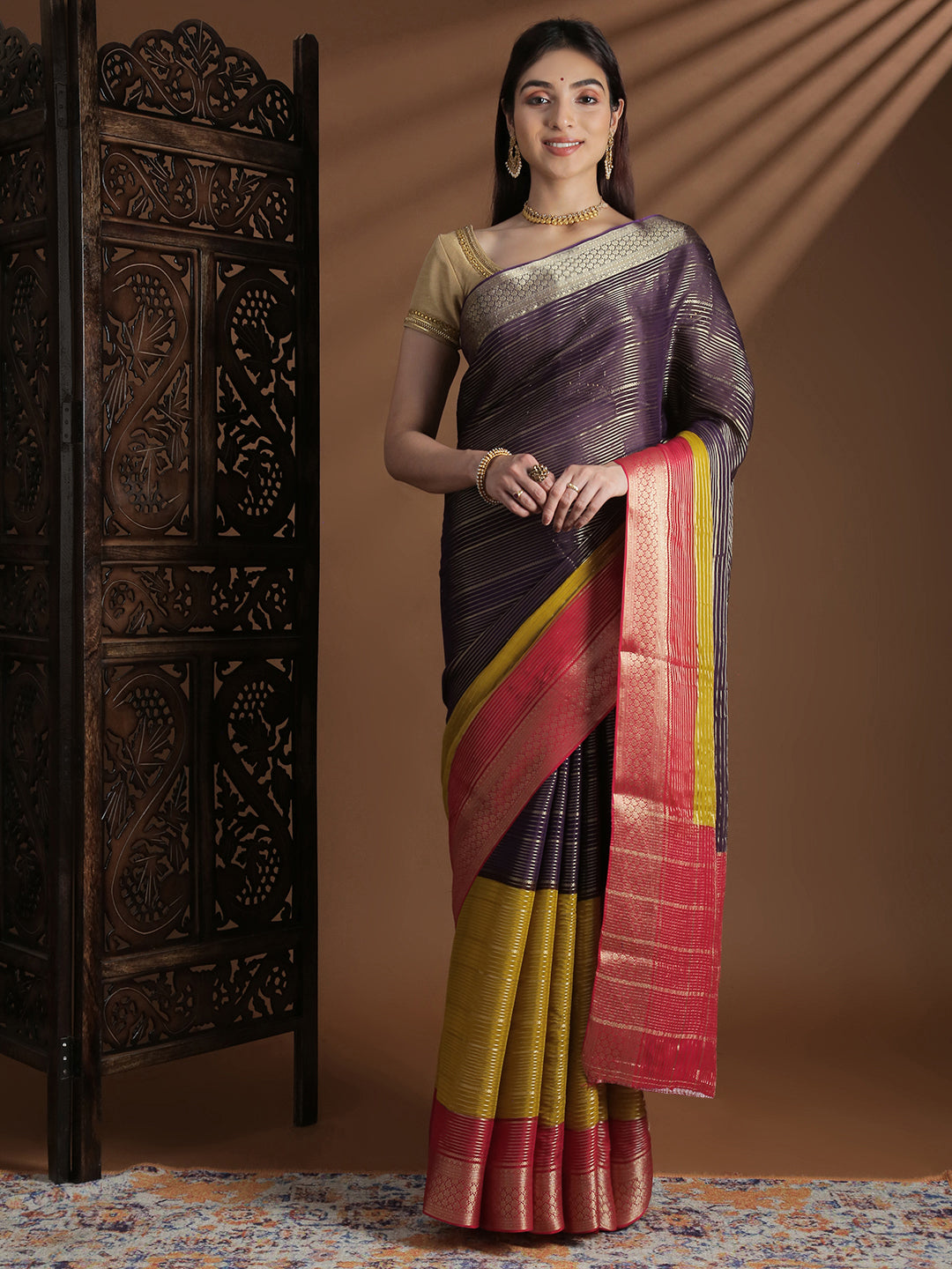 Women Semi Mysore Silk Saree Dark Purple SS397