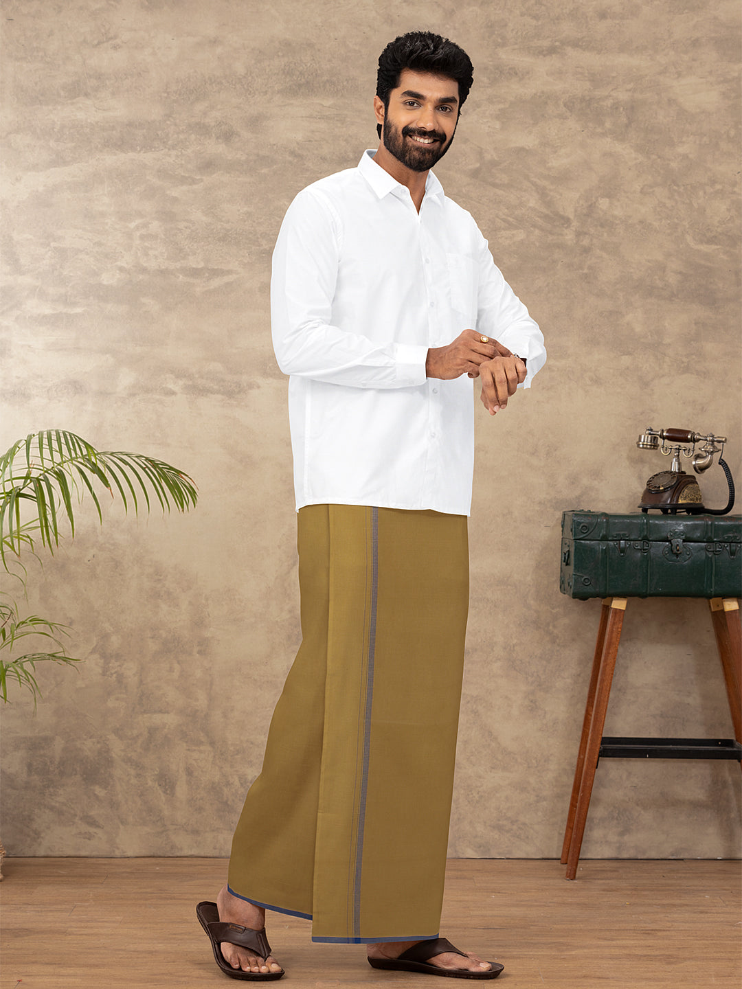 Men Cotton Blend Single Layer Mustard Dhoti with Fancy Border Enrich Colour 10