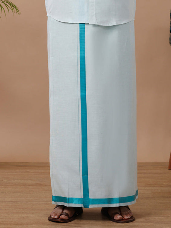 Men Tissue Single Layer Ramar Green Dhoti with Jari Border