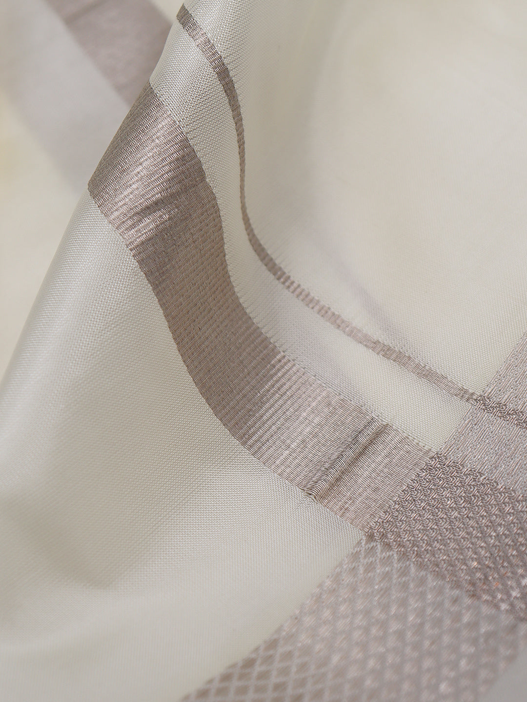 Men Silk Cream Double Layer Dhoti 1" inch Silver Border Suba Vivaga