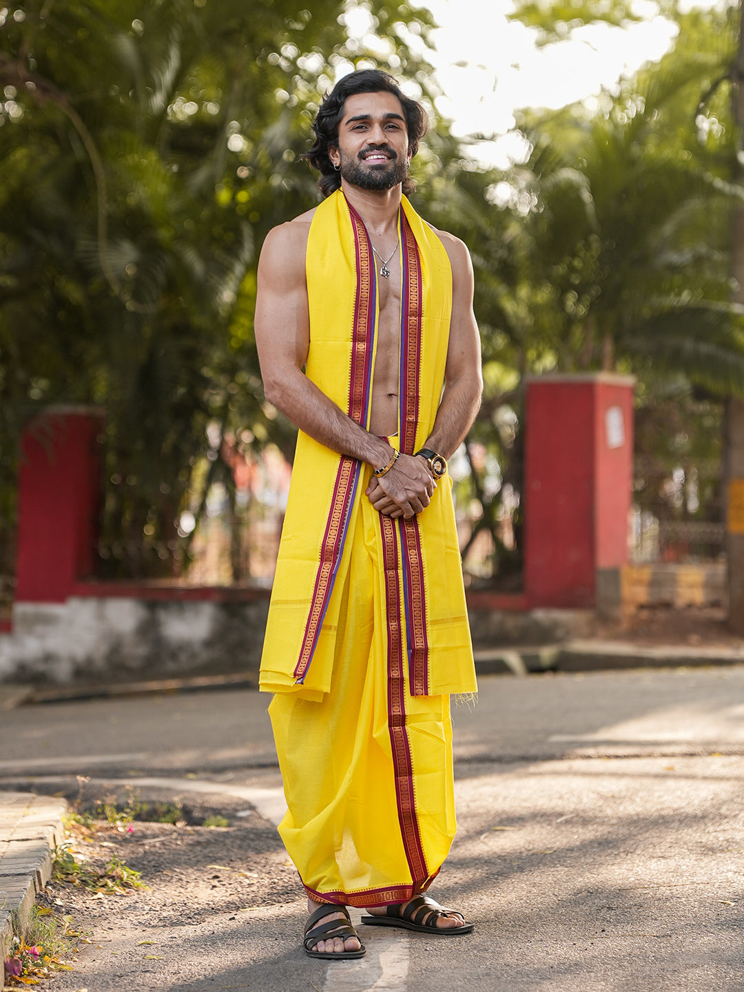 Men Panchakacham with Angavasthram Yellow (9+5) Shreeman Pet