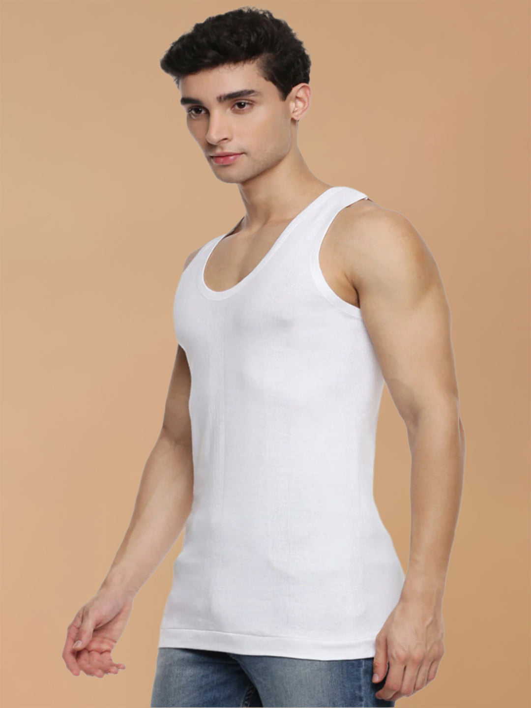 100% Combed Cotton White Vest RN Compact (Pack of 2)