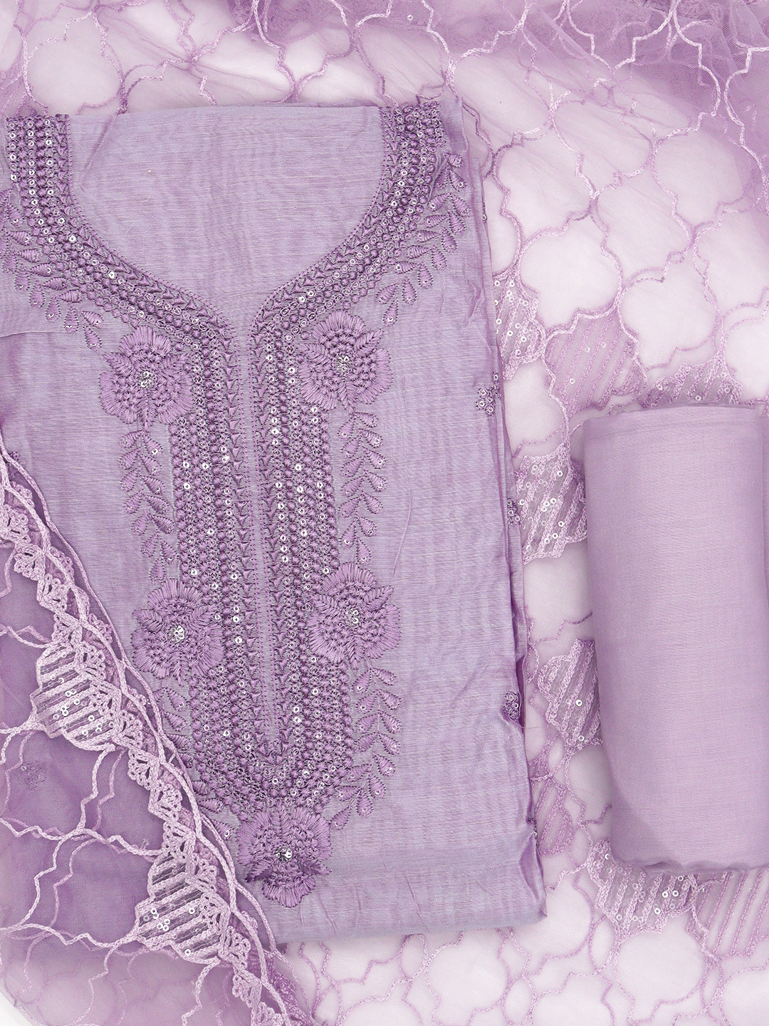 Women Semi Chanderi Printed Dress Material Violet DM357