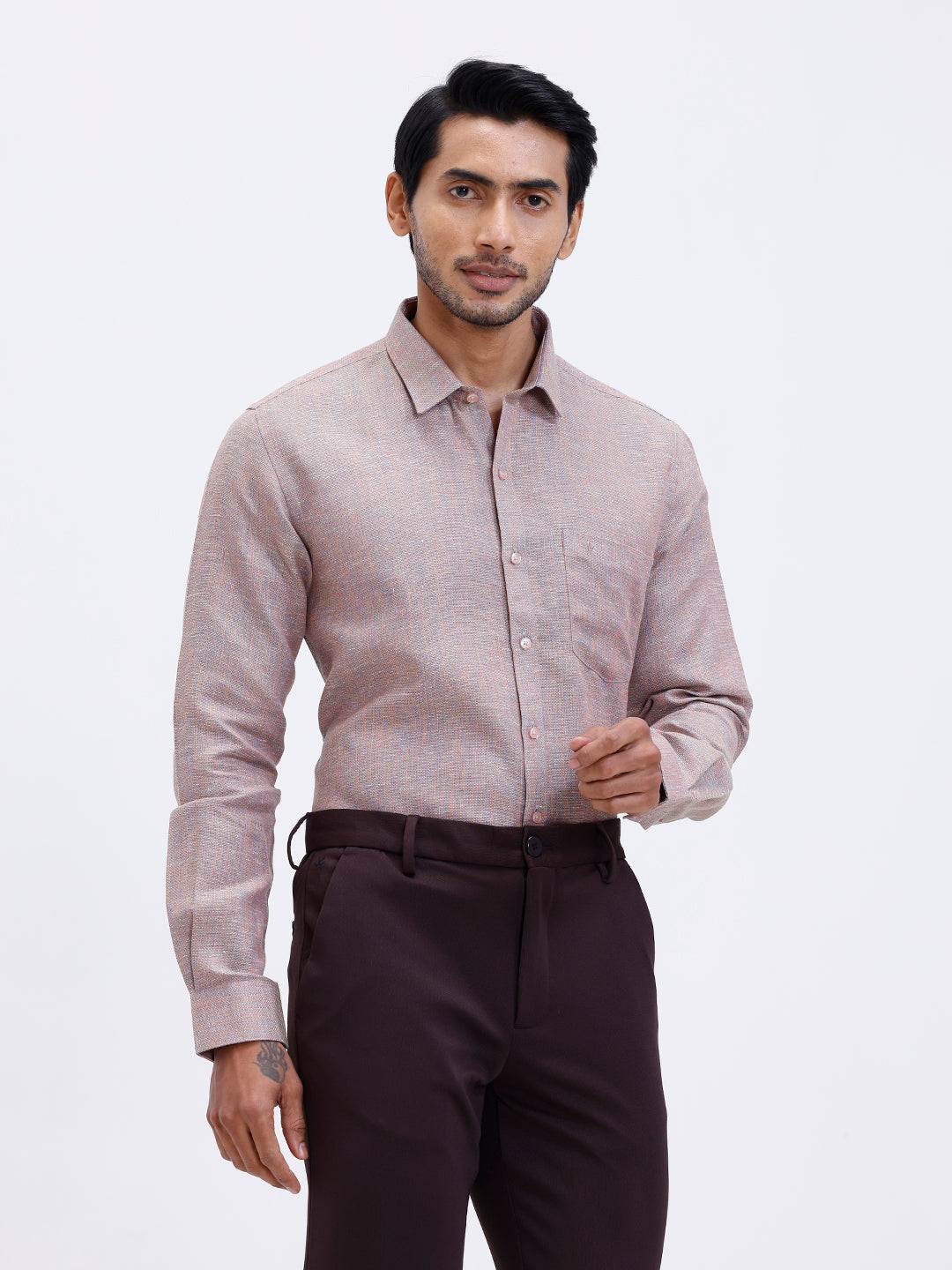 Men Cotton Rich Shirt Greeny Orange Trendy 12 YL16