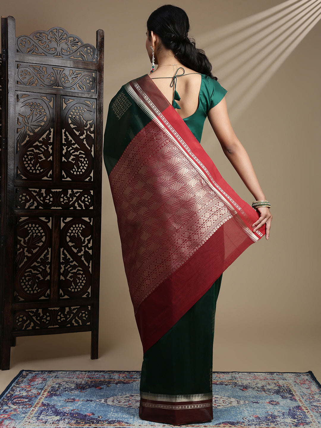 Women Green Kora Cotton Fancy Saree SK119