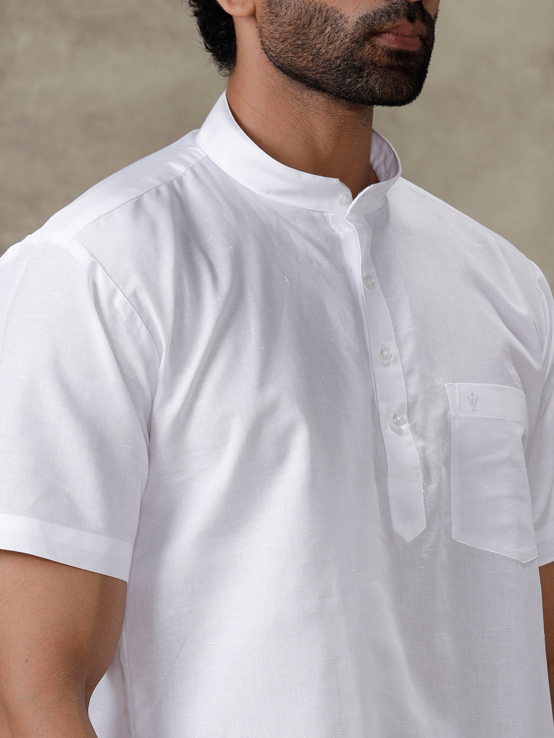 Men Linen Cotton Short Length Plain Pocket Kurta White MW2