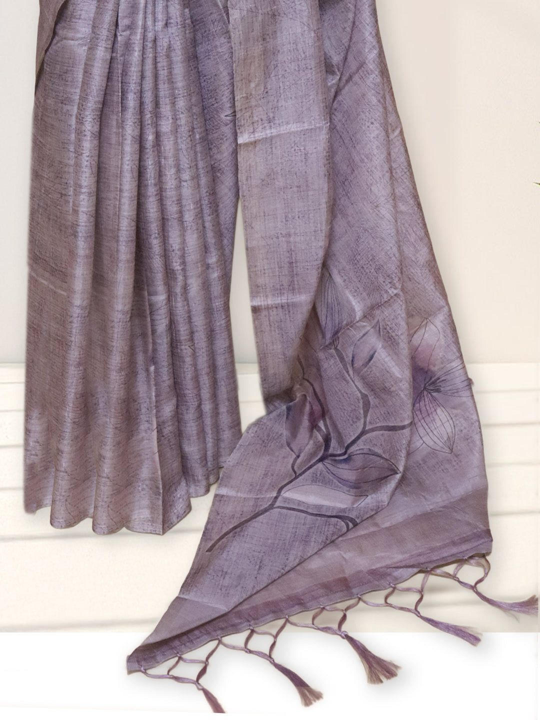 Women Light Purple Semi Tussar Printed Saree ST311