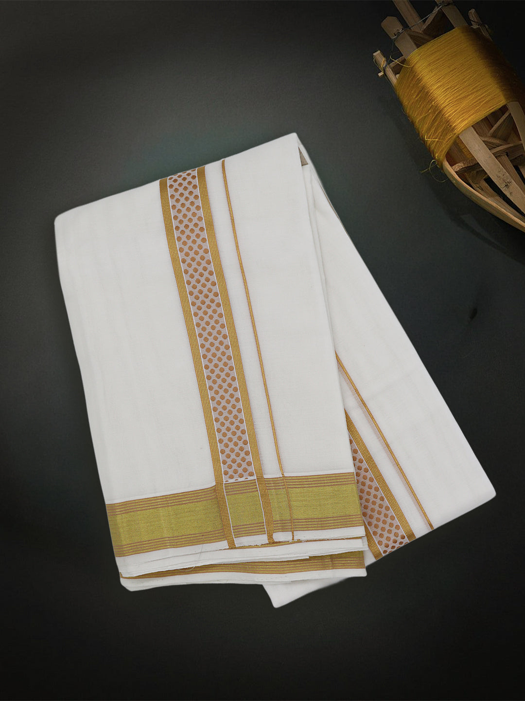 Men Premium Handloom White Dhoti with Fancy Border HLM78