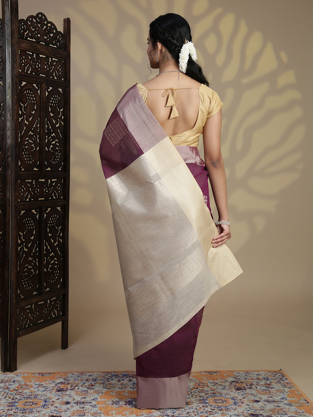 Women Magenta Kora Cotton Saree SK112