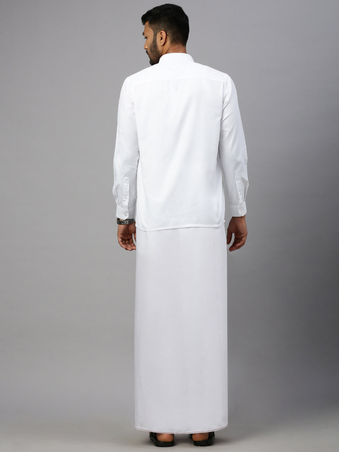 Men Cotton Blend Single Layer White Dhoti with Small Border Rajaram