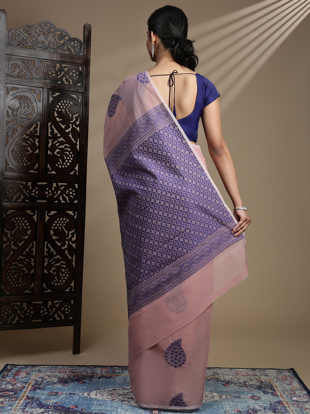 Women Kora Cotton Rose Pink Saree SK115