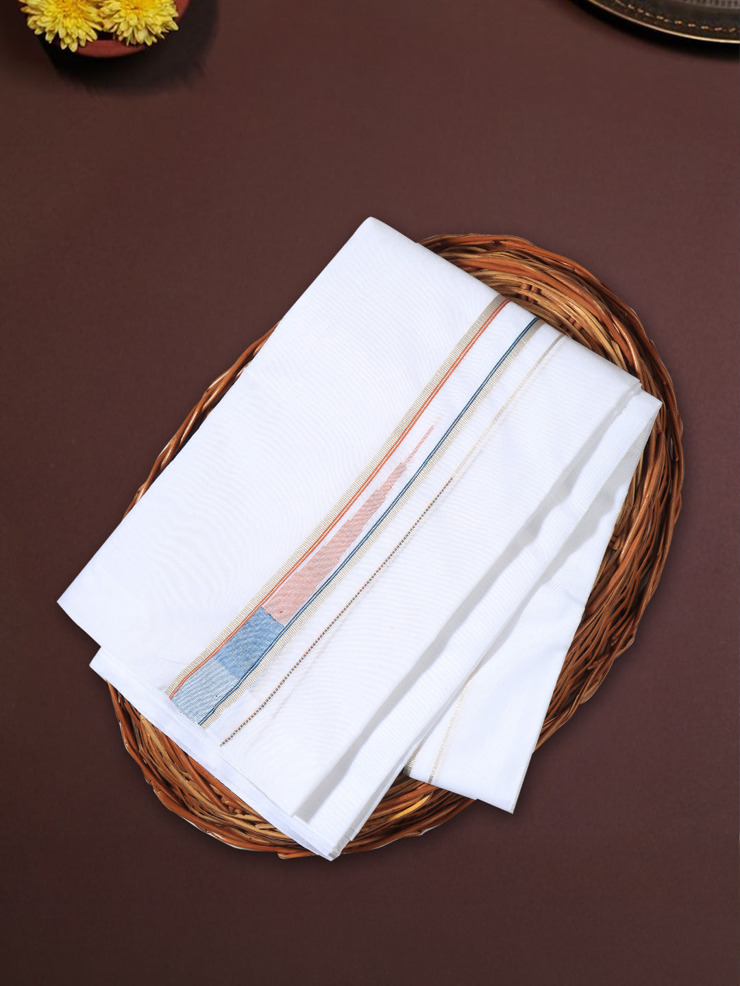 Men 100% Cotton Double Layer White Dhoti with Fancy Jari Border Luxury Club LCFJ02