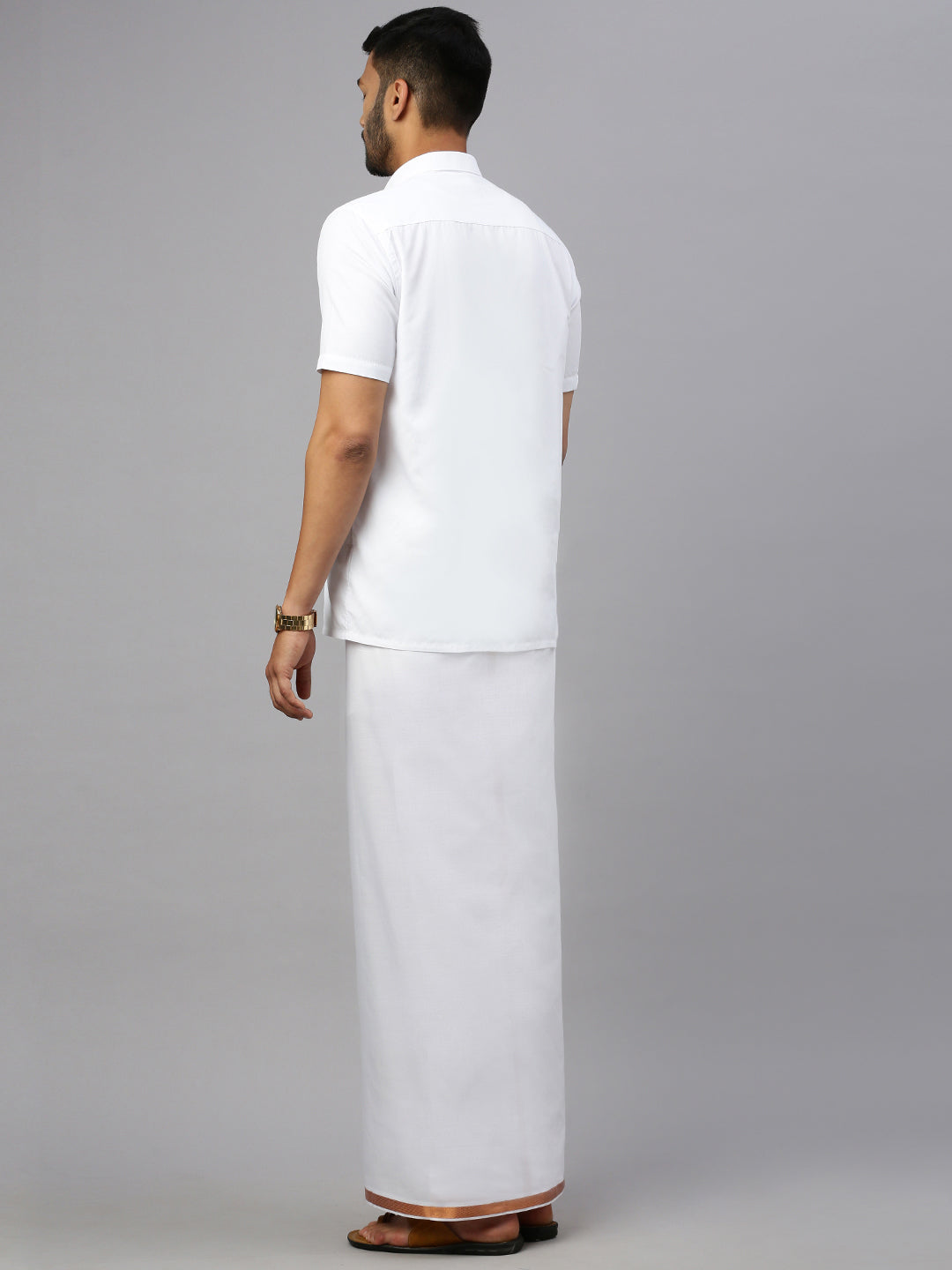 Mens Adjustable Double Dhoti White with 3/4" Copper Jari 248