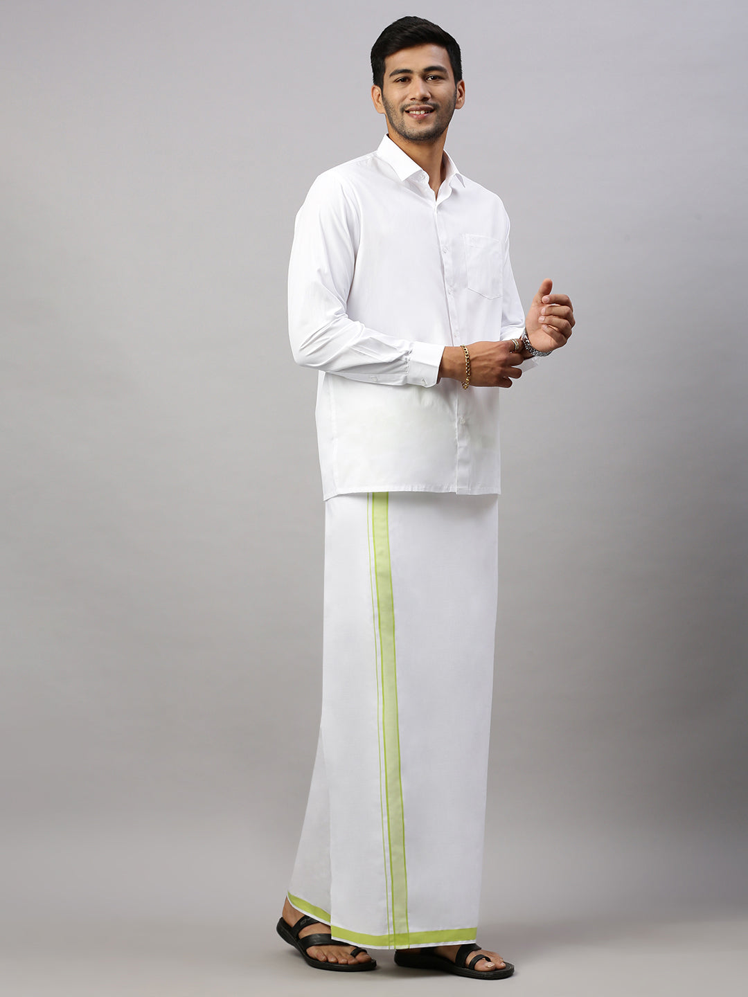 Men Cotton Blend Single Layer White Dhoti with Fancy Border WP20