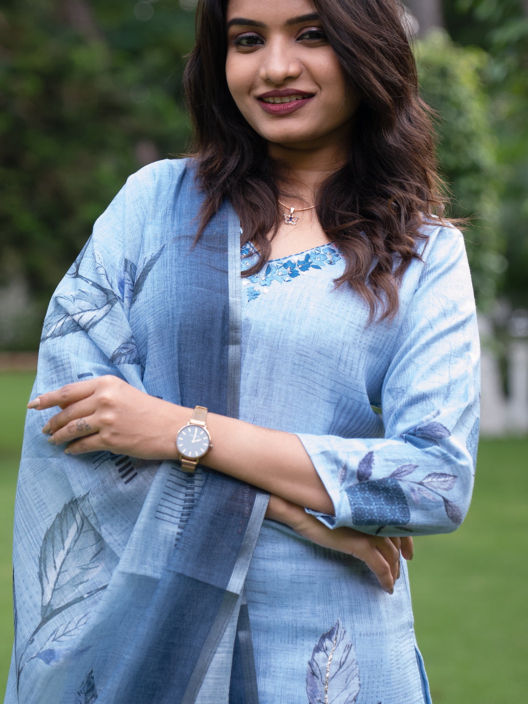 Women Cotton Rich Blue Printed Kurti Set EKS98