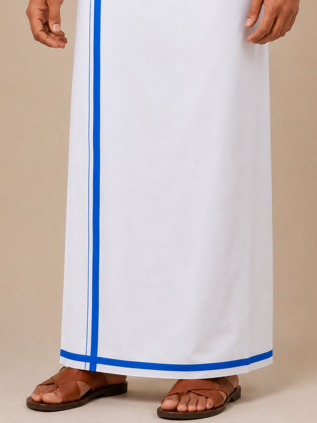 Men 100% Cotton Single Layer Big Border Dhoti Park Sun PS02