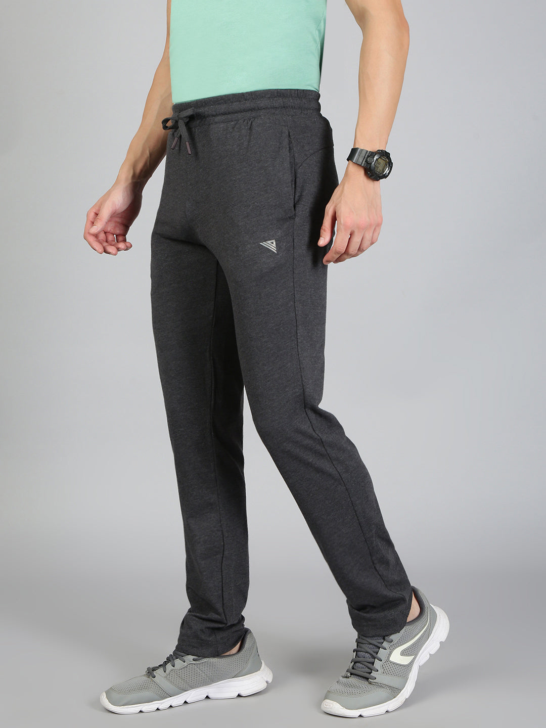 Men Combed Cotton Rich Track Pant with Side Pockets Charcoal Melange ETK8