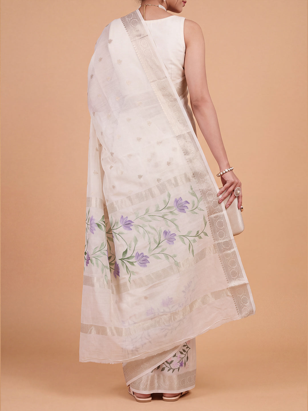 Women Spun Poly Off White Fancy Printed Saree FS02