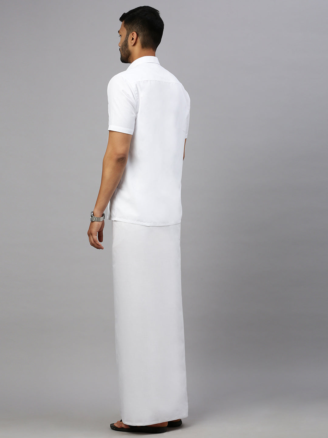 Men 100% Cotton Single Layer White Dhoti with Jari Border Smart Nice