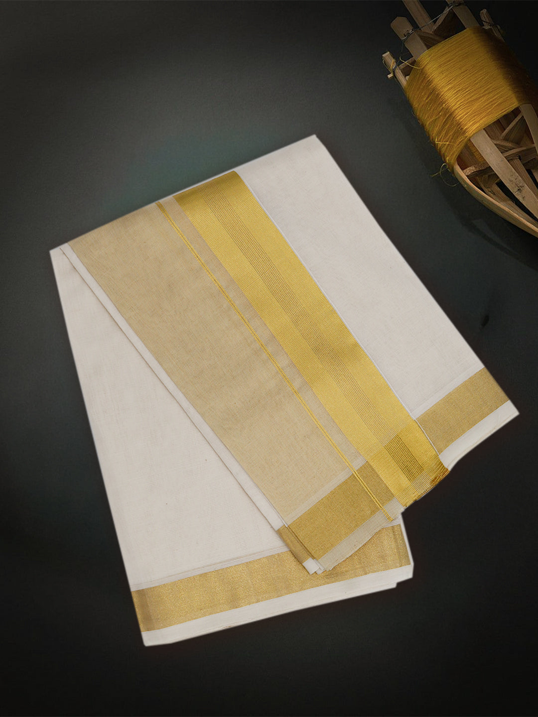 Men Premium Handloom Cream Dhoti with Fancy Border HLM64