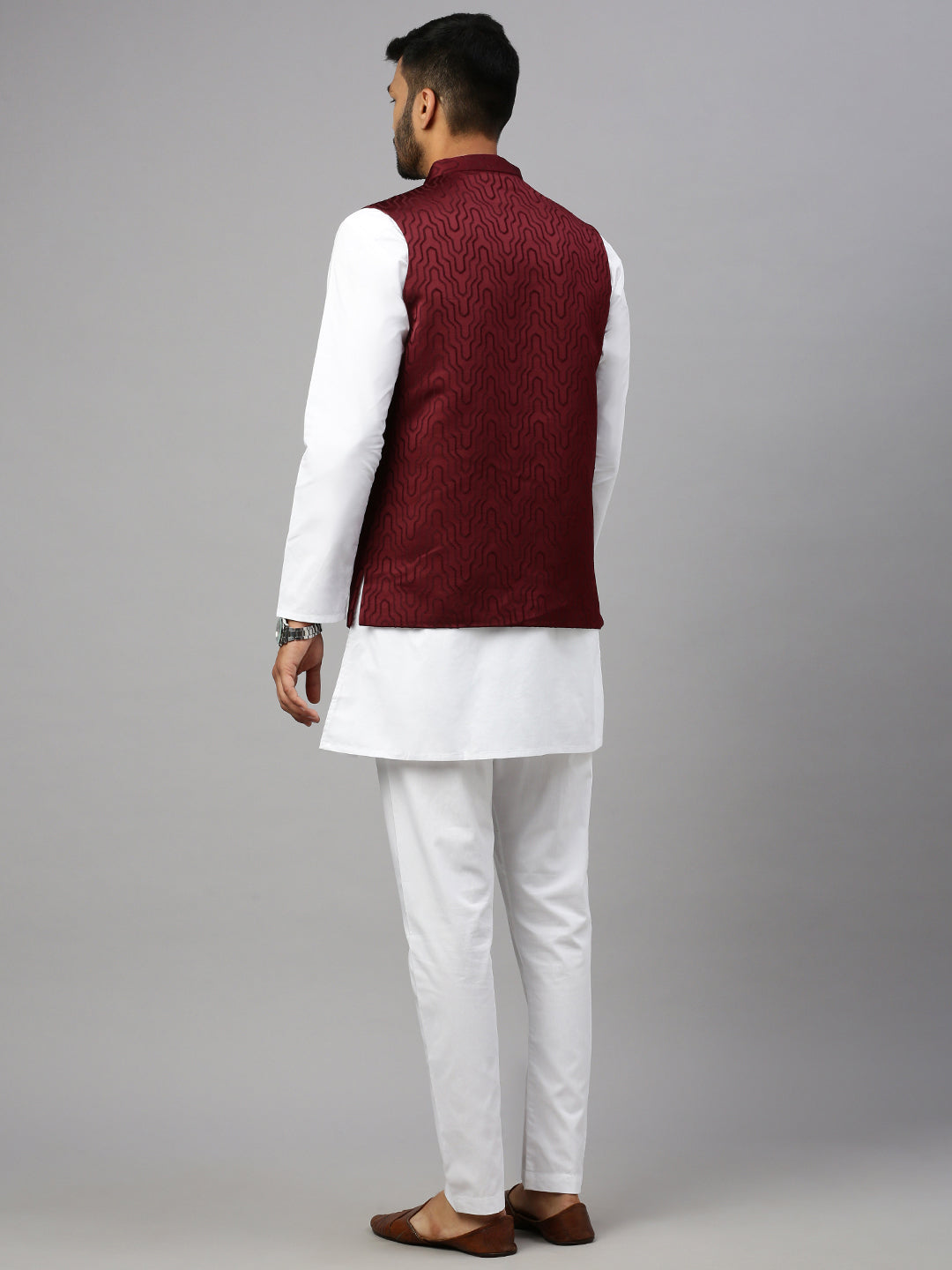 Men Printed Ethnic Jacket Dark Red JC4