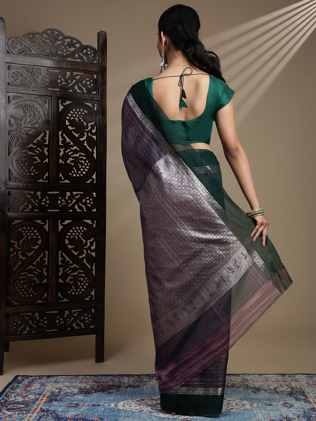 Women Purple Semi Kora Cotton Saree SK131