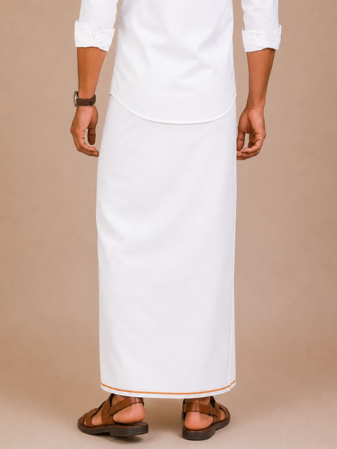 Men 100% Cotton Single Layer White Dhoti with Small Border Moontex MT01