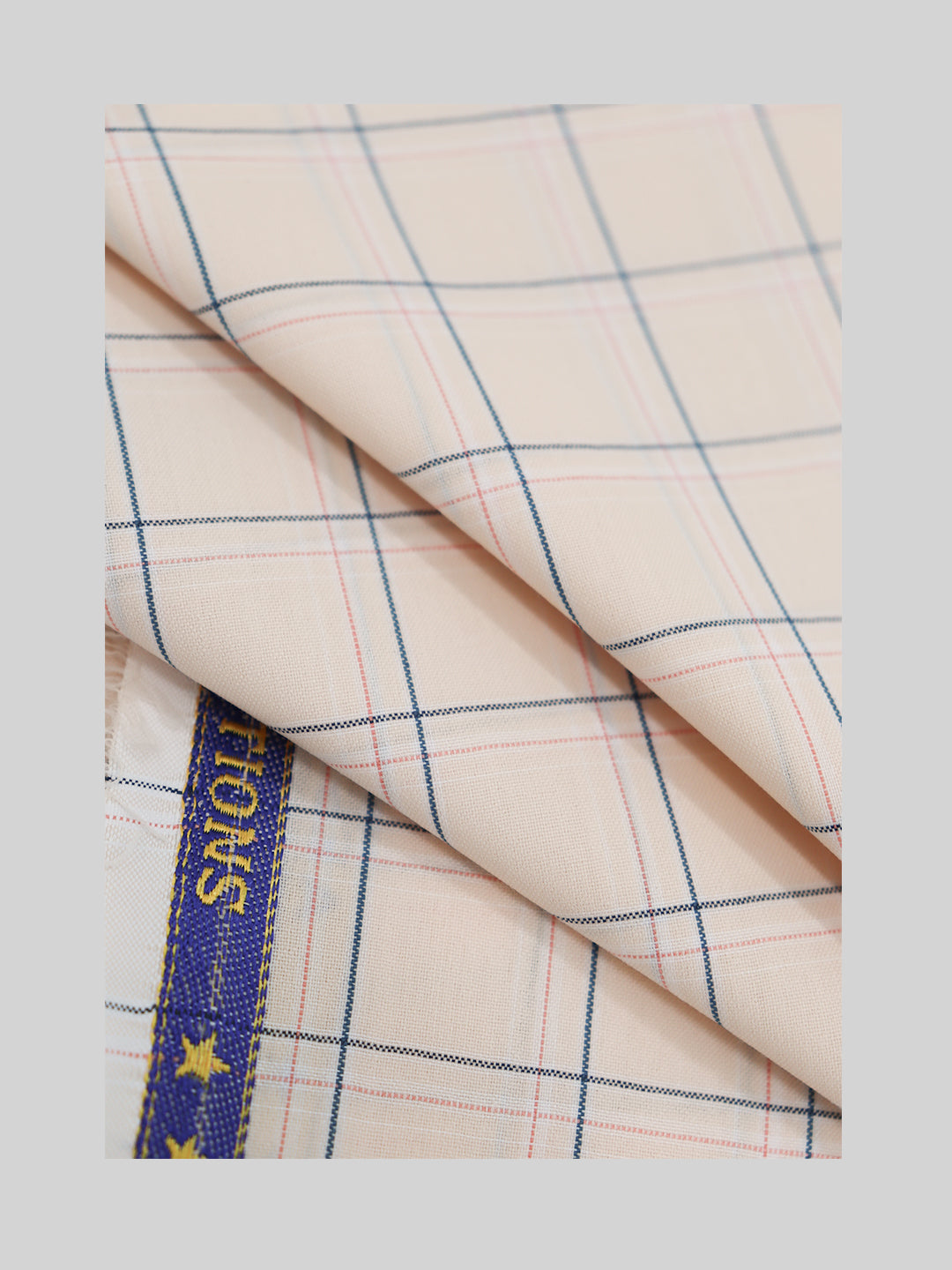 Men Cotton Rich Checked Shirt Fabric Peach High Style