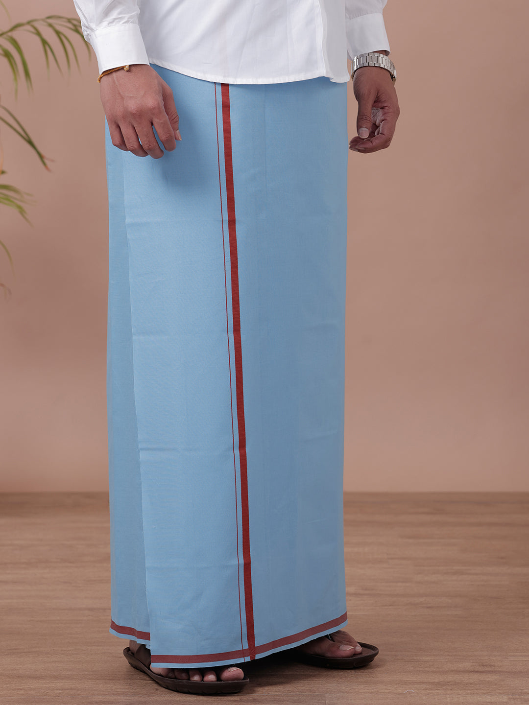 Men Cotton Blend Single Layer Blue Dhoti with Assorted Border Rishi BB4