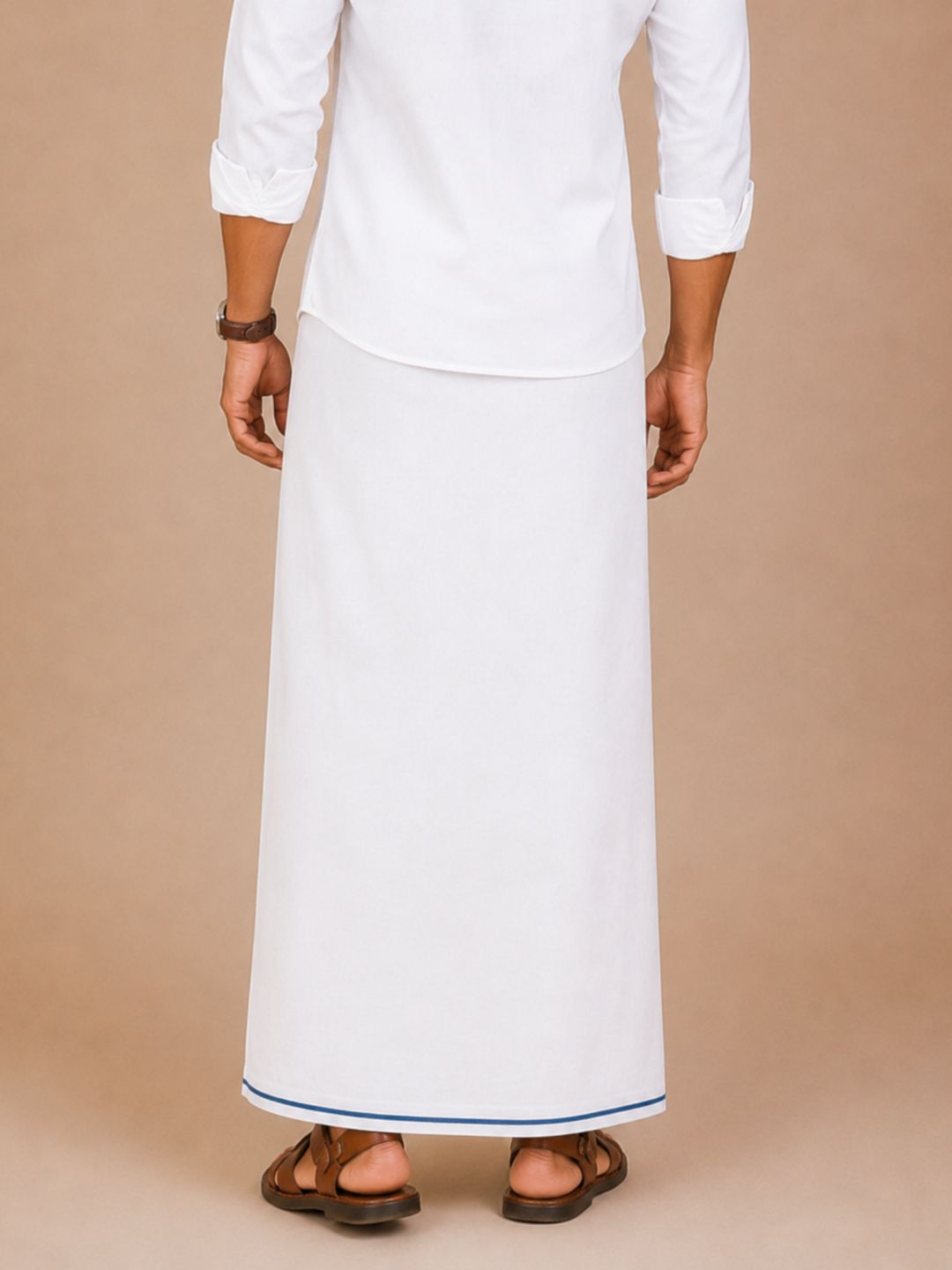 Men 100% Cotton Single Layer Small Border Dhoti Naval NV03