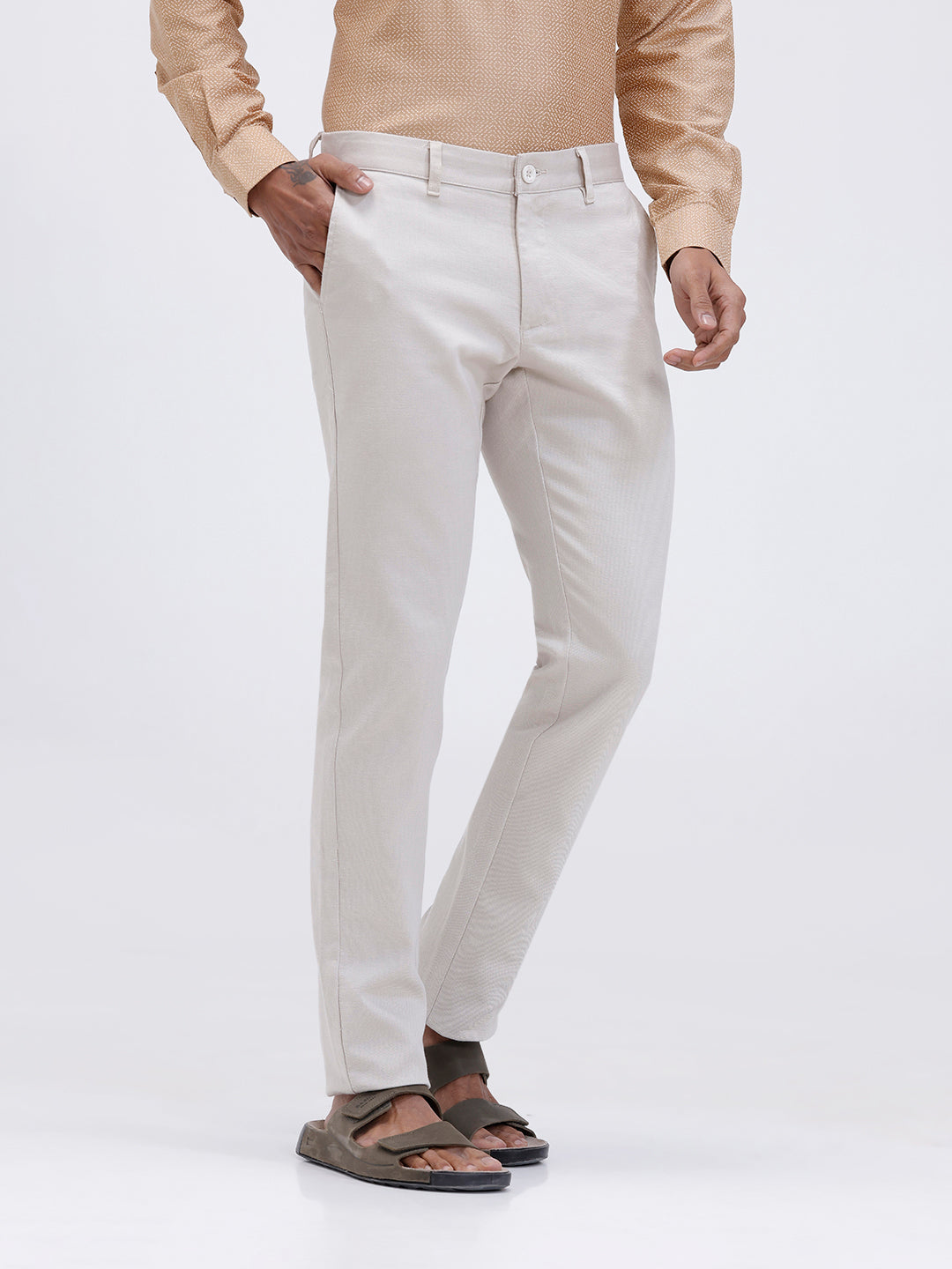 Men’s Smart Fit Cotton Lycra Stretch Off White Pant