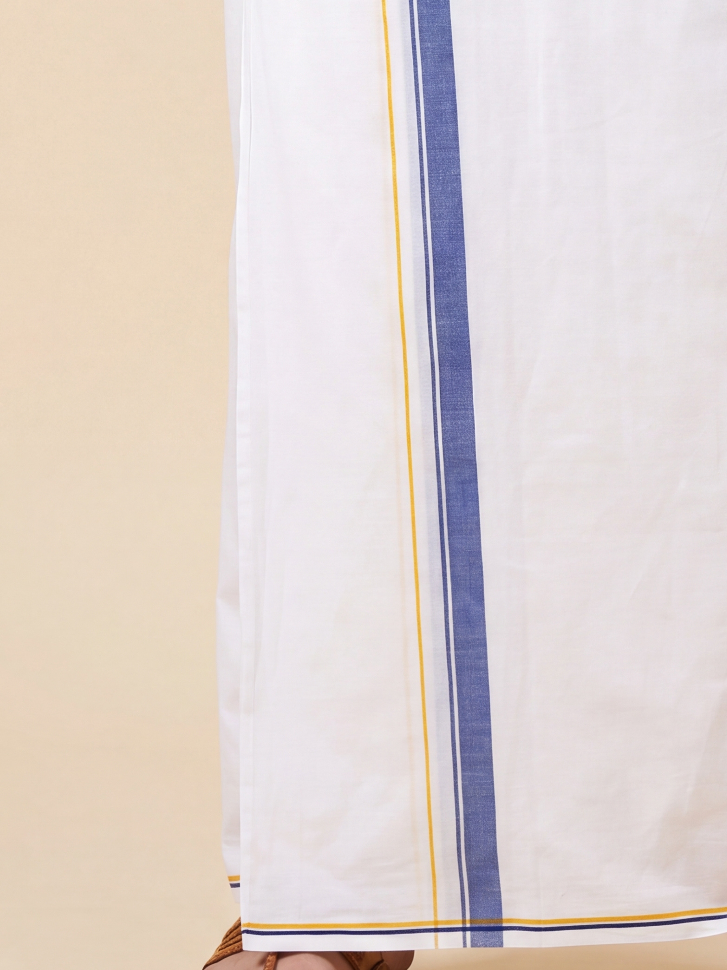 Men 100% Cotton Double Layer White Dhoti with Big Border Property PT02