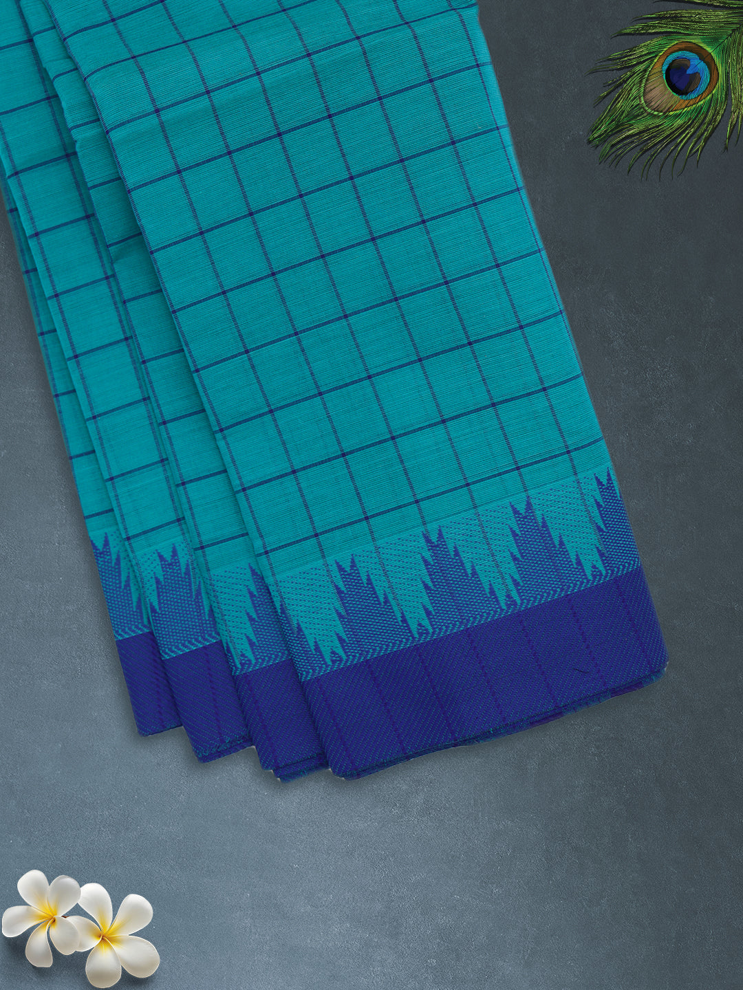 Women Blue Checks Pure Chettinad Cotton Saree PCS226