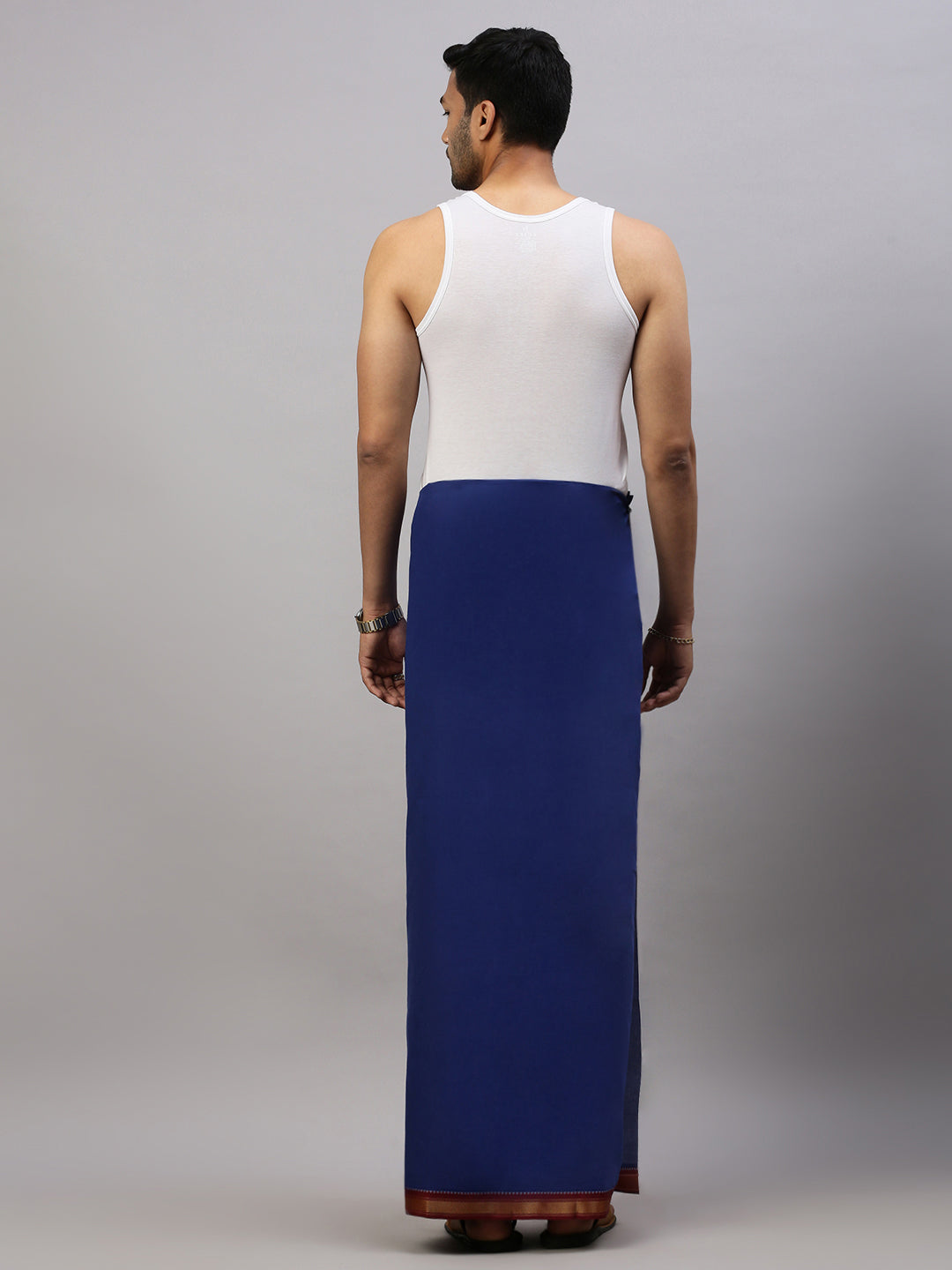 Men 100% Cotton Single Layer Blue Dhoti with Mayilkhan Border Brindhavan