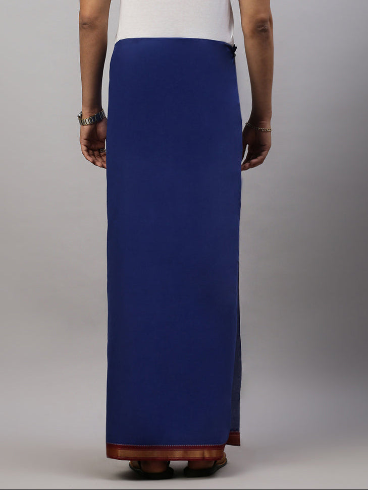 Men 100% Cotton Single Layer Blue Dhoti with Mayilkhan Border Brindhavan