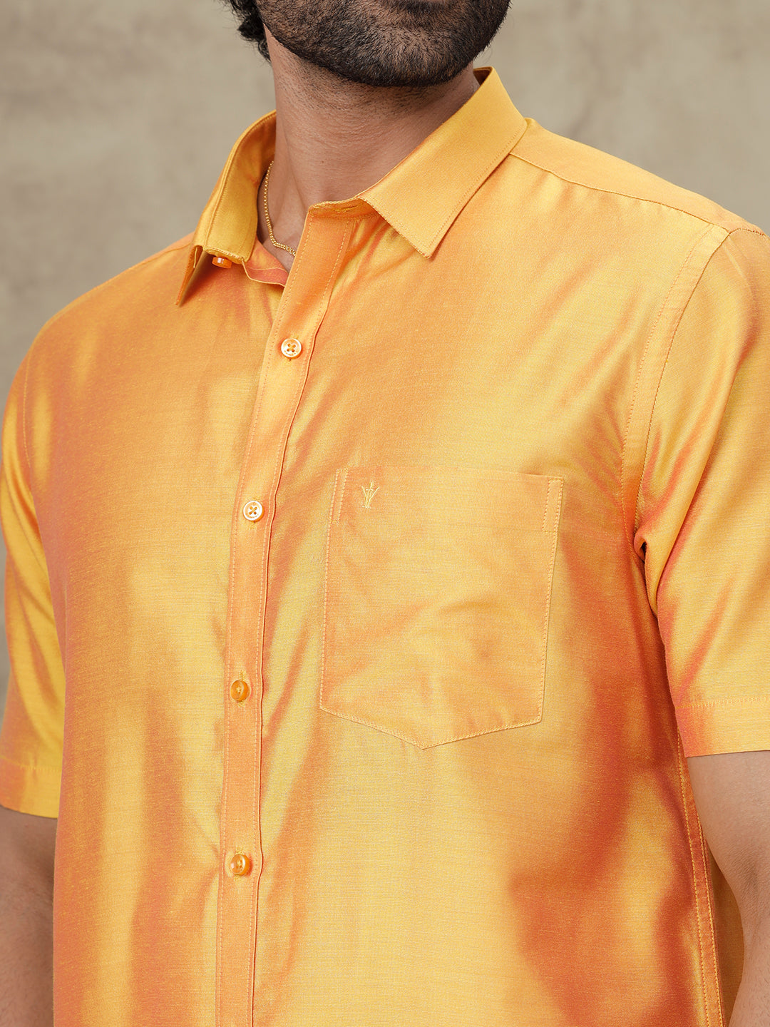 Men Cotton Rich Gold Shirt and Tissue Dhoti Set SMC7