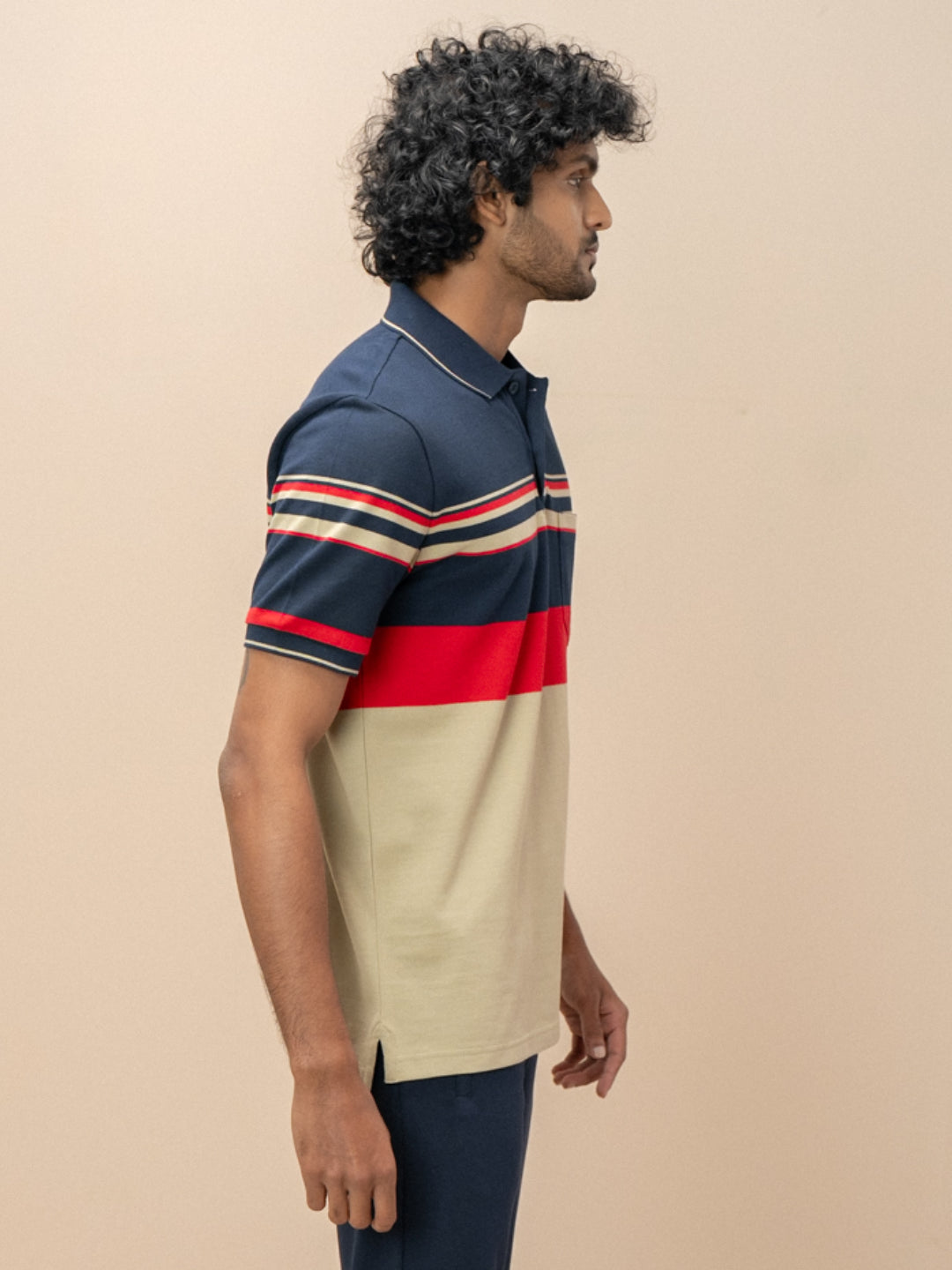 Men Smart Fit Engineered Polo T-Shirt Navy with Green EN18