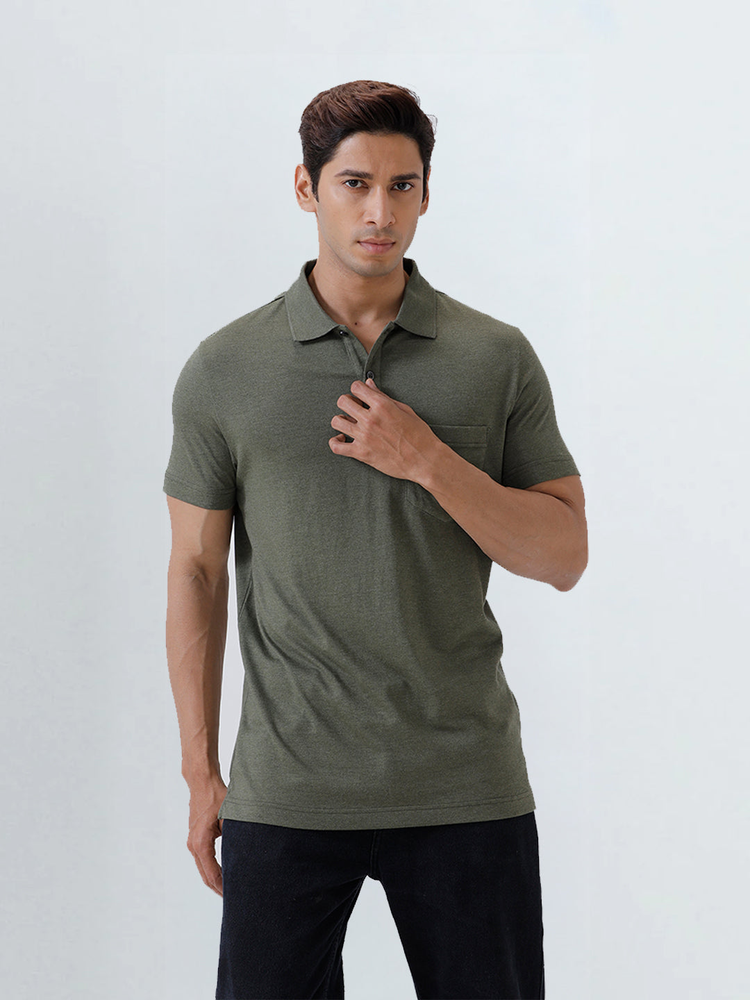Men TENCEL™ Modal Fibers with Micro technology Polo T-Shirt Heather Green EMP6