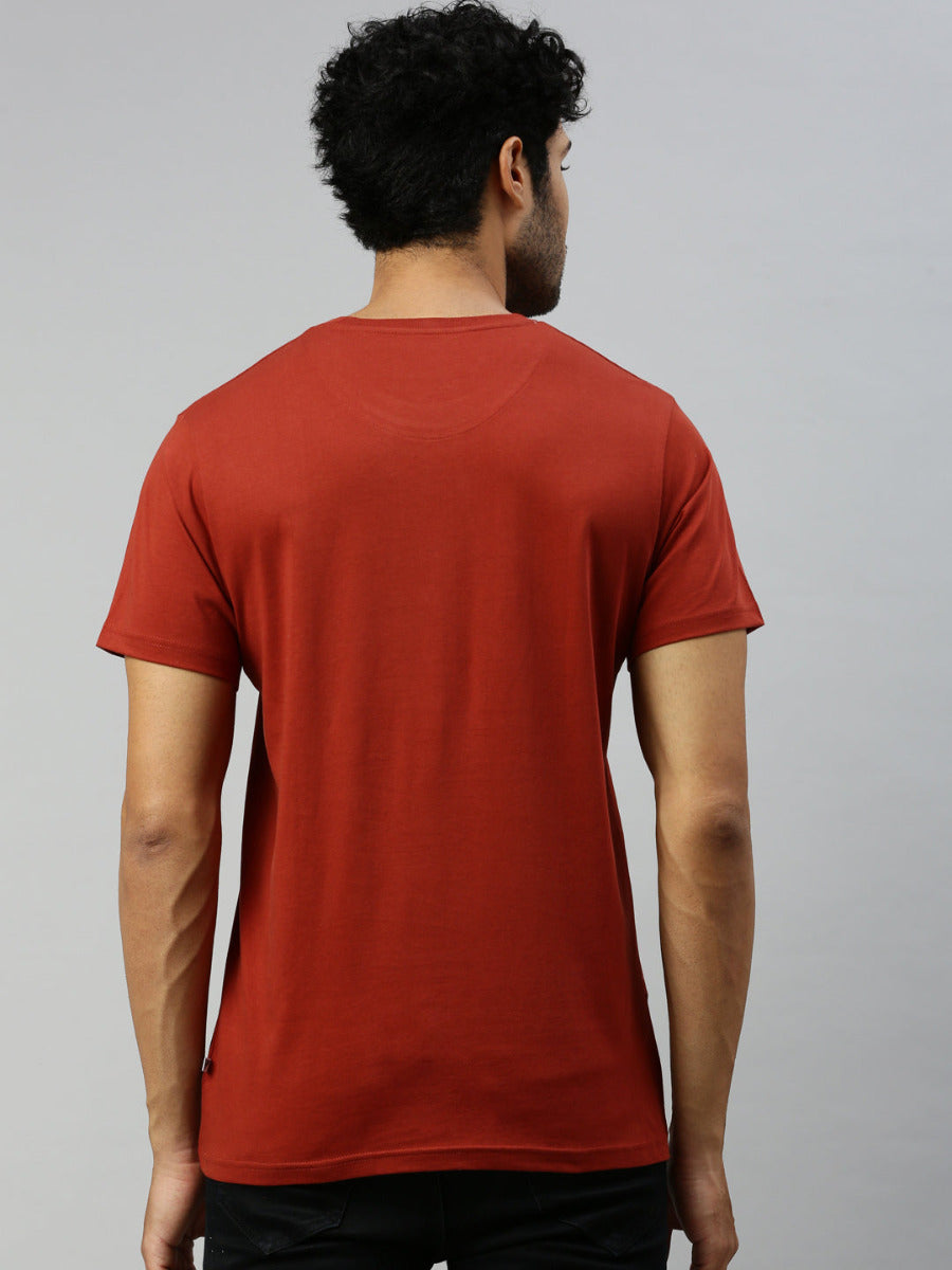 Brown Graphic Printed Round Neck Casual T-Shirt GT41-Back view